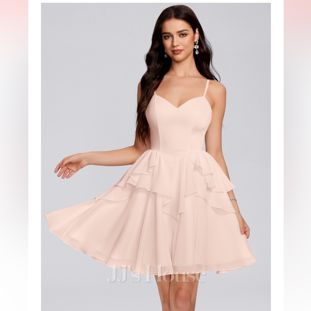 JjsHouse A-line V-Neck Short Chiffon Homecoming Dress With Ruffle #423529
